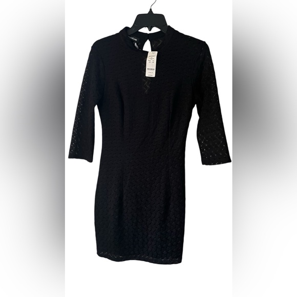 bebe Dresses & Skirts - Bebe Stripe Mock Neck Dress-Black